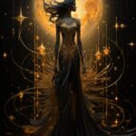 Tarot by Erte, supreme king lord, highly stylized and embellished, translucent p...