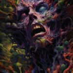 A person is covered in a dark paint, in the style of hyper - detailed illustrati...