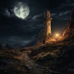 A lonely tower in the southwest corner of the ancient city, Dark moody lighting,...