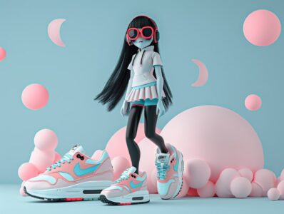 bubblegum pink , baby blue and white modeled polaroid print & plastic, the i...