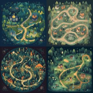 Overview frontview map in the style of sleep and calm, illustration for kids, no...