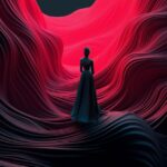 minimalistic, surrealism style, dark grey and neon pink, Otherworld big wavy mon...