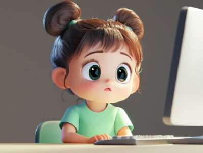 Cartoon style, a two years old girl, cute, big and watery eyes, round face, ligh...