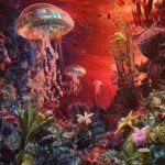 Ещё один фентези промпт на лэндскейпA photograph of a surreal machine jellyfish ...