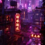 the apartment contains the neon signs on the rooftop, in the style of concept ar...
