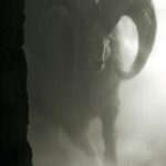 noir and dark, giant vulture silhouette with fog surrounding it, in the style of...