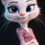 close look portrait cartoon WHITE cat in Zootopia style no fur HALF BODY STAND S...