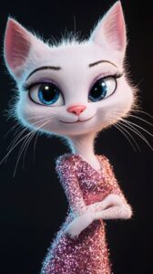 close look portrait cartoon WHITE cat in Zootopia style no fur HALF BODY STAND S...