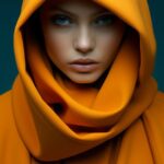 promptlady wearing an orange coat by margiela...