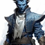 Aztec tiefling demon fighter dnd blue skin, in style of wotc, white background -...