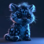 A cute odd kawaii animal, black obsidian and azurblue white fur unique markings,...