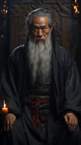 huoyuan kai chi poster for the old man, in the style of dark gray and light gold...