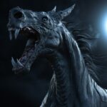 Hyperrealistic style, it is like a horror story, decaying equine watercreature w...