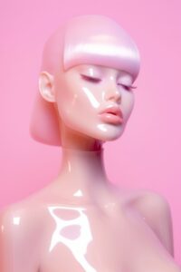 Super trend BarbiecoreSupermodel, skin made of glossy plastic, Y2K aesthetics, ...