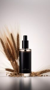 [Black face serum bottle], centered composition, creative social media ads, stud...