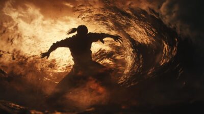 The warrior swiftly dodging, his figure splitting into nine ghostly shadows, con...