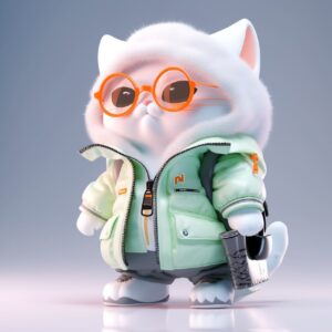 A cool Ragdoll Cat, blind box design, Full body, Clean background，exaggeratedper...