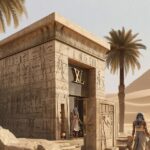 Louis Vuitton shop as an ancient Egyptian temple, Louis Vuitton logo on the faca...