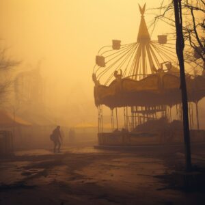 A yellow haze throughout an abandoned carnival#dystopianby koosty Prompt collect...