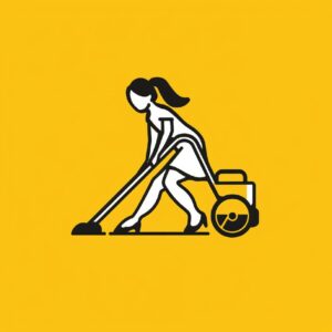 logo, woman vacuuming, yellow, minimalist, vector style, thick line, white backg...