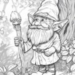 adults coloring book of A curious gnome ventures into the human world for the fi...