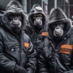 Photography anthropomorphic gang of gorilla bank robber's, in Boston Massachuset...