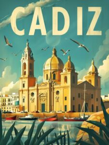 vibrant tourism poster, travel poster, vintage, art deco illustration, retro art...