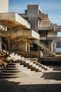 Paulo Mendes brutalism architecture, eco brutalism, surrealist influence, cinema...