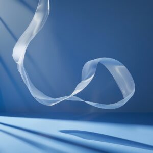 blue shooting decor with a flying white ribbon, play of light and shadow, all in...