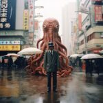 An evocative photograph captures the rain - soaked backdrop of 1960s Tokyo, devo...