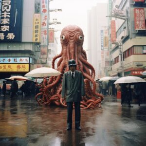 An evocative photograph captures the rain - soaked backdrop of 1960s Tokyo, devo...