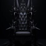 3D model of satanic throne, black matt finish on black background, black on blac...