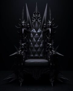 3D model of satanic throne, black matt finish on black background, black on blac...