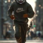 a humanoid tiger with a sweatshirt and comfortable gym pants from the brand Nike...