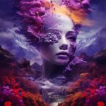 AI loves pride, surreal breathtaking landscape of in deep purple yellow black an...