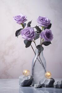 Commercial product photography. Damask roses, heliotrope flowers, leather, a bra...