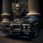 Midjourney 41980s vintage autochrome of a stunning muscle car, black Pontiac Tra...