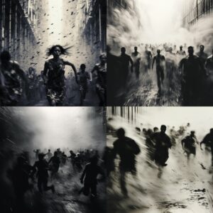film, close ups of people running in stampede, filmography, futuristic minimalis...