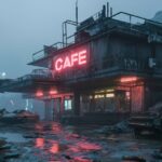 Hypermodern bunker with thick concrete walls which lies on the ridge of the high...