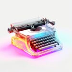 Old - fashioned typewriter, Front view, gradient translucent glass molten body, ...