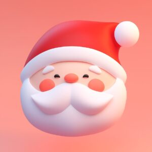 A Santa's head, 3D ICONS, clay, cartoon, Nintendo, Cute, shiny, smooth, clean ba...