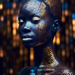 Resplendent cosmic moire pattern goddess, mystical afrofuturism, intricate tatto...