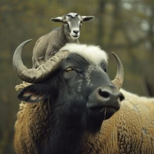 A goat sit on top of a buffalo --v 6.0by khoajak#cute Prompt collection...