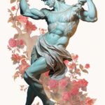 Drawing, michelangelo david, greece man, flying pose, muscular, full body, big f...