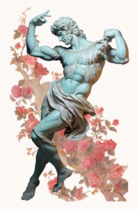 Drawing, michelangelo david, greece man, flying pose, muscular, full body, big f...