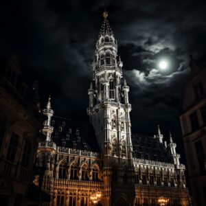 the tower on Grand Place in Brussels on black background photoreaalistic --v 5.2...