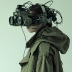androgynous person wearing advanced Soviet night vision goggles, Dieter Rams sty...