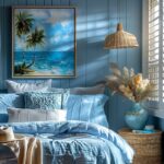 Kids room decorated in tropical and coastal style with single artwork on the wal...