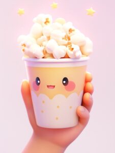 A cute cartoon 3d hand is holding a cup of 3d simple popcorn, cartoon, 3d, c4d, ...