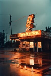V5 retro signage and carsPrompt - Epic tornado, abandoned vintage retro signage ...